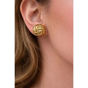 Gold Tone Swirl Knot Stud Earrings Vintage Style Pierced
